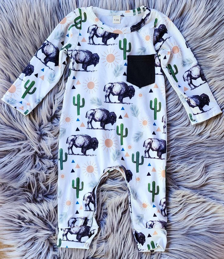 Western aztec design kids long sleeve zip romper