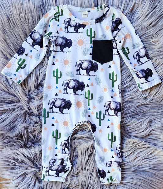 Western aztec design kids long sleeve zip romper