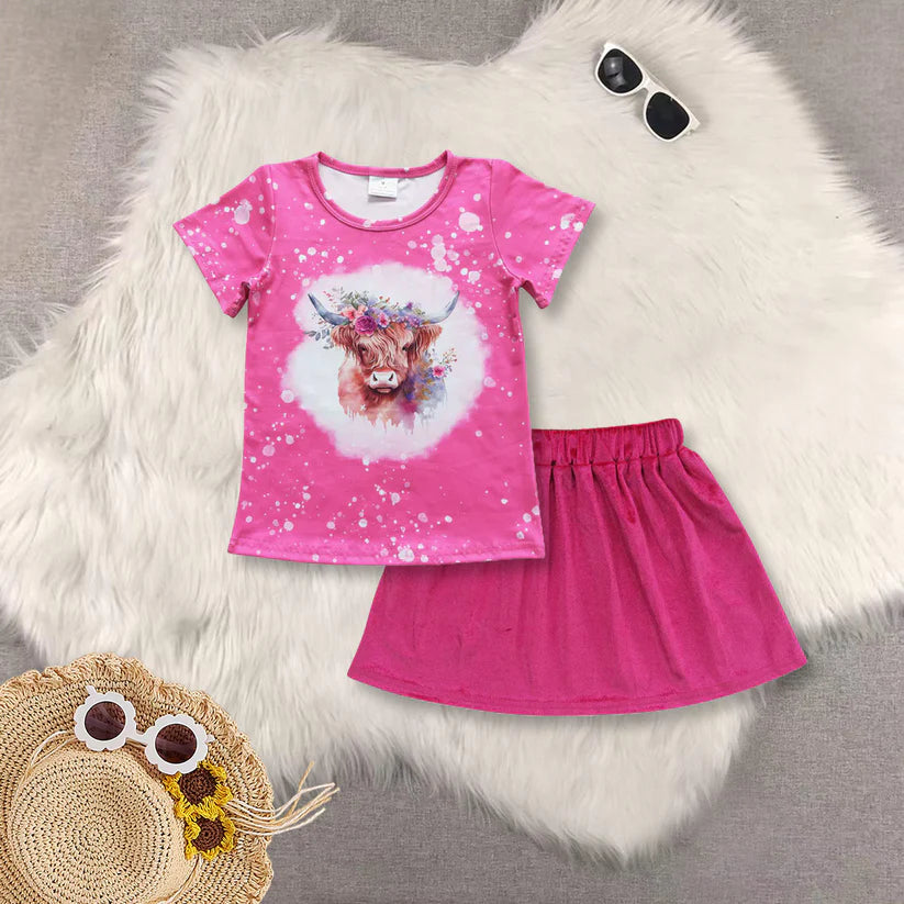 GT0212+GLK0017 Highland cow shirt velvet skirt matching summer clothes