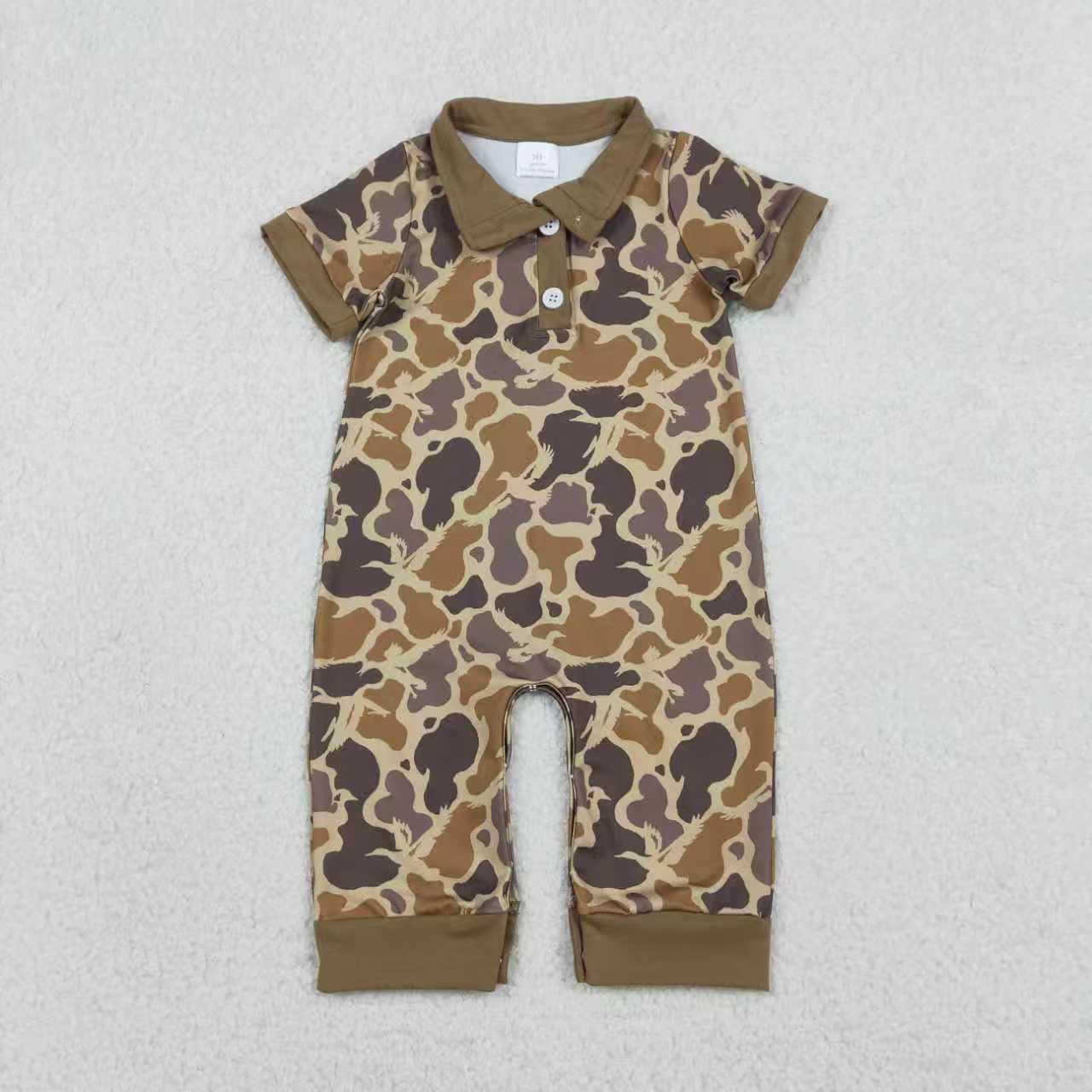 Deer camo toddle baby short sleeve polo romper