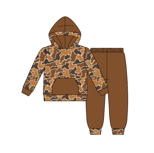 wholesale price baby boy brown camo design long sleeve hoodie set
