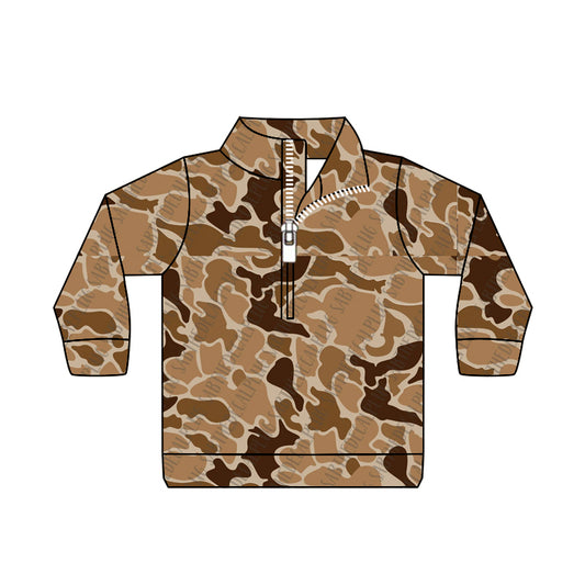 baby boy brown camo long sleeve zip pullover top