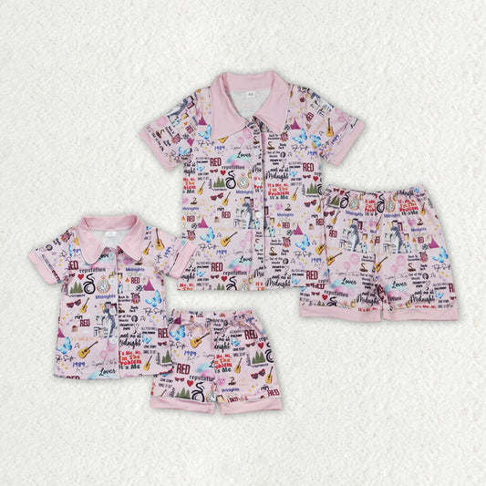 mommy and me  country music singer short sleeve button down pajama set