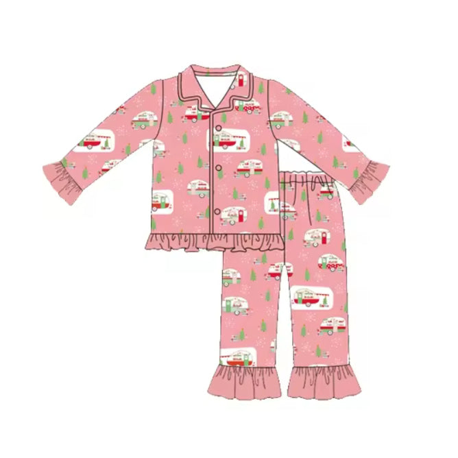 baby girls christmas button down pajama set