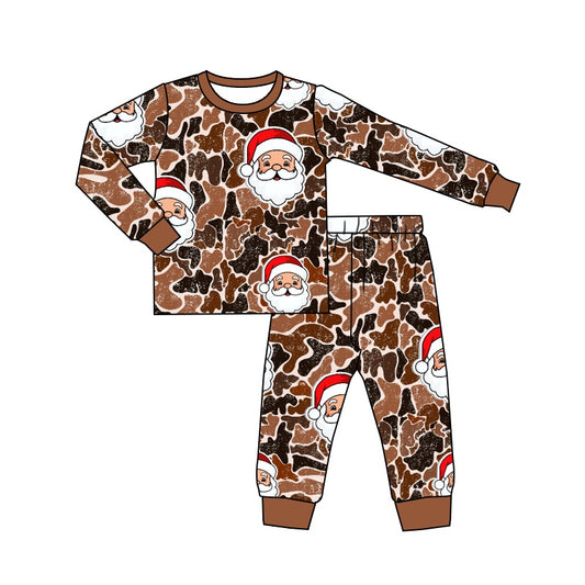 Toddle baby boy Christmas Santa Claus brown camo long sleve pajama set romper