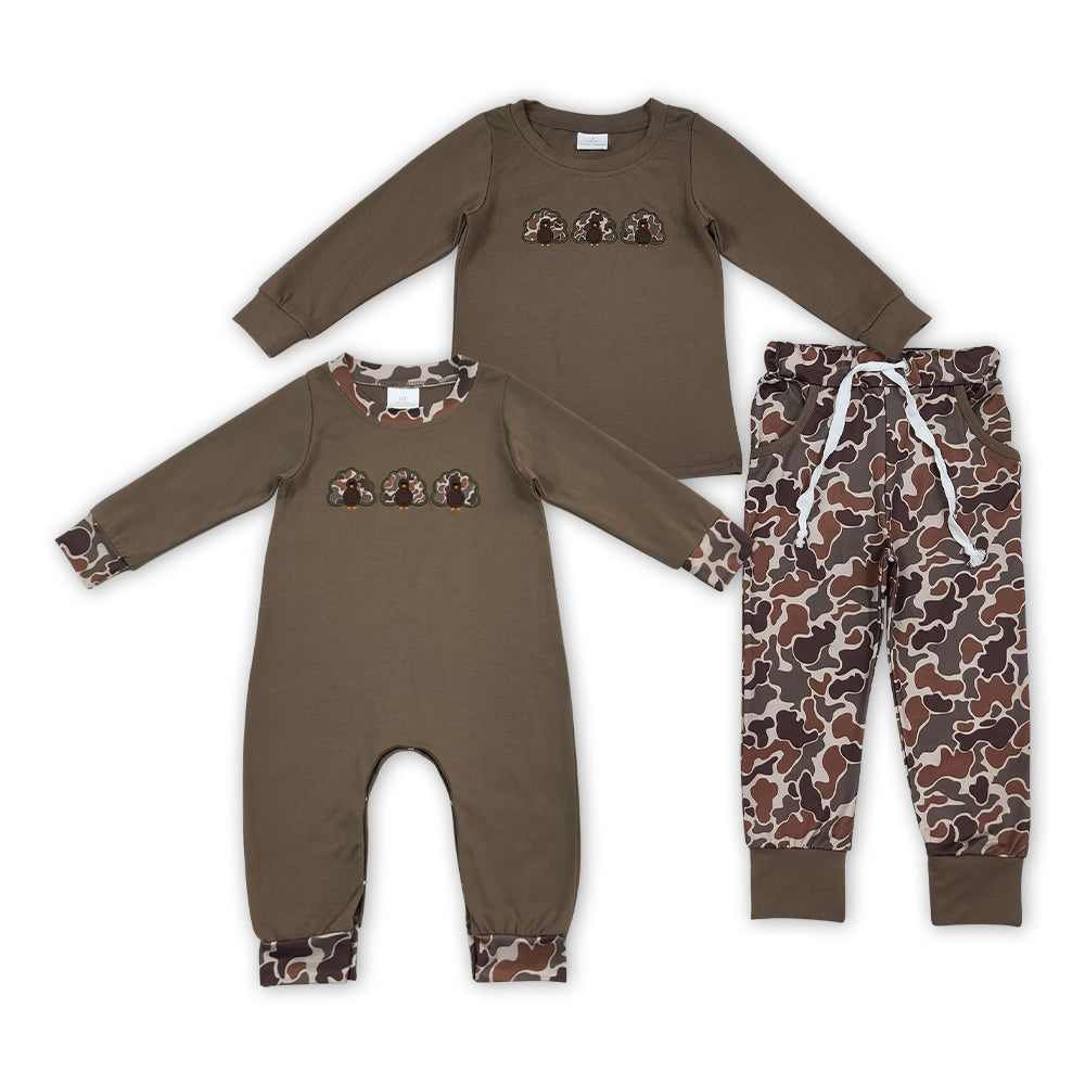 Thanksgiving camo turkey pumpkin long sleeve top matching legging boy outfit