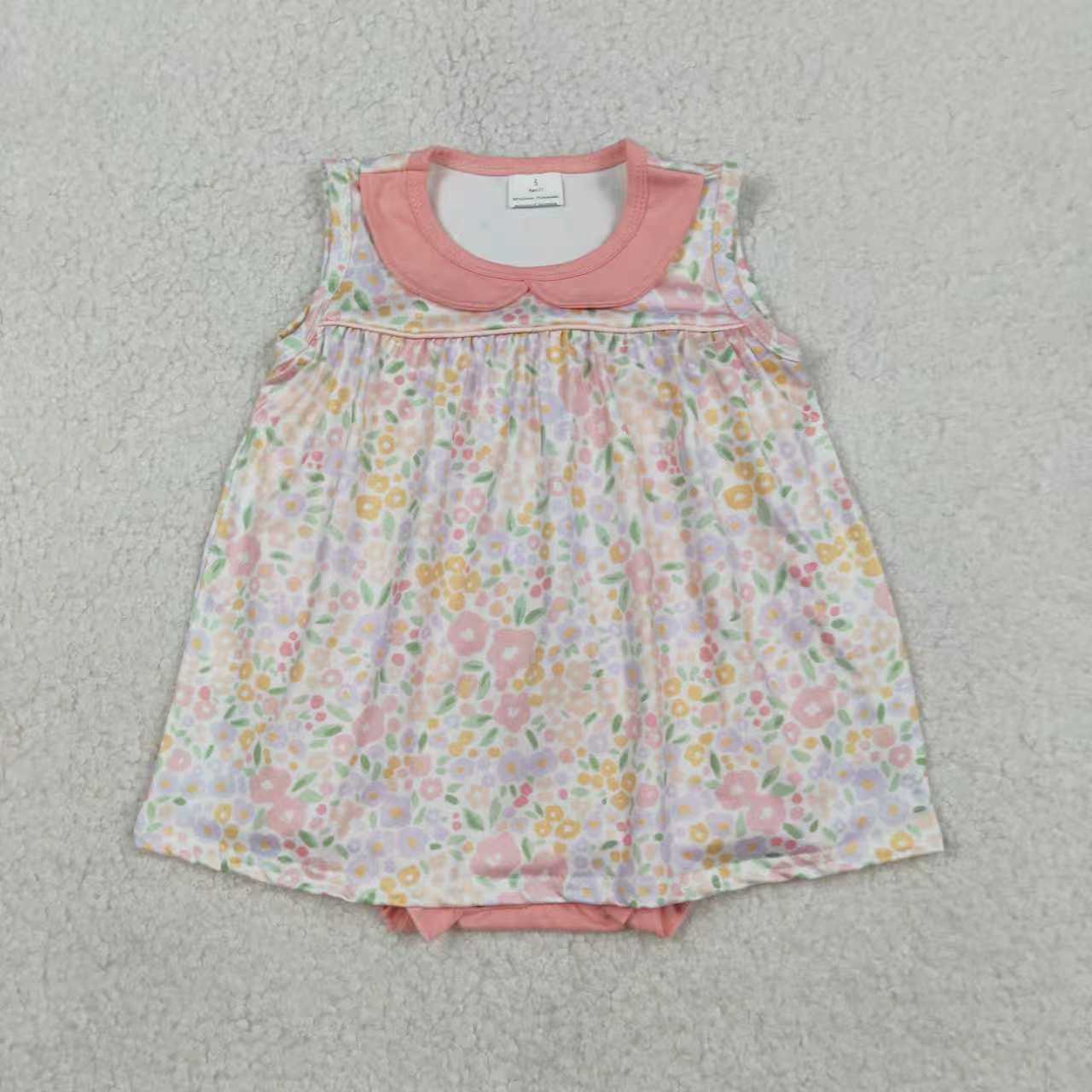 Pink flowers girls short sleeve dress