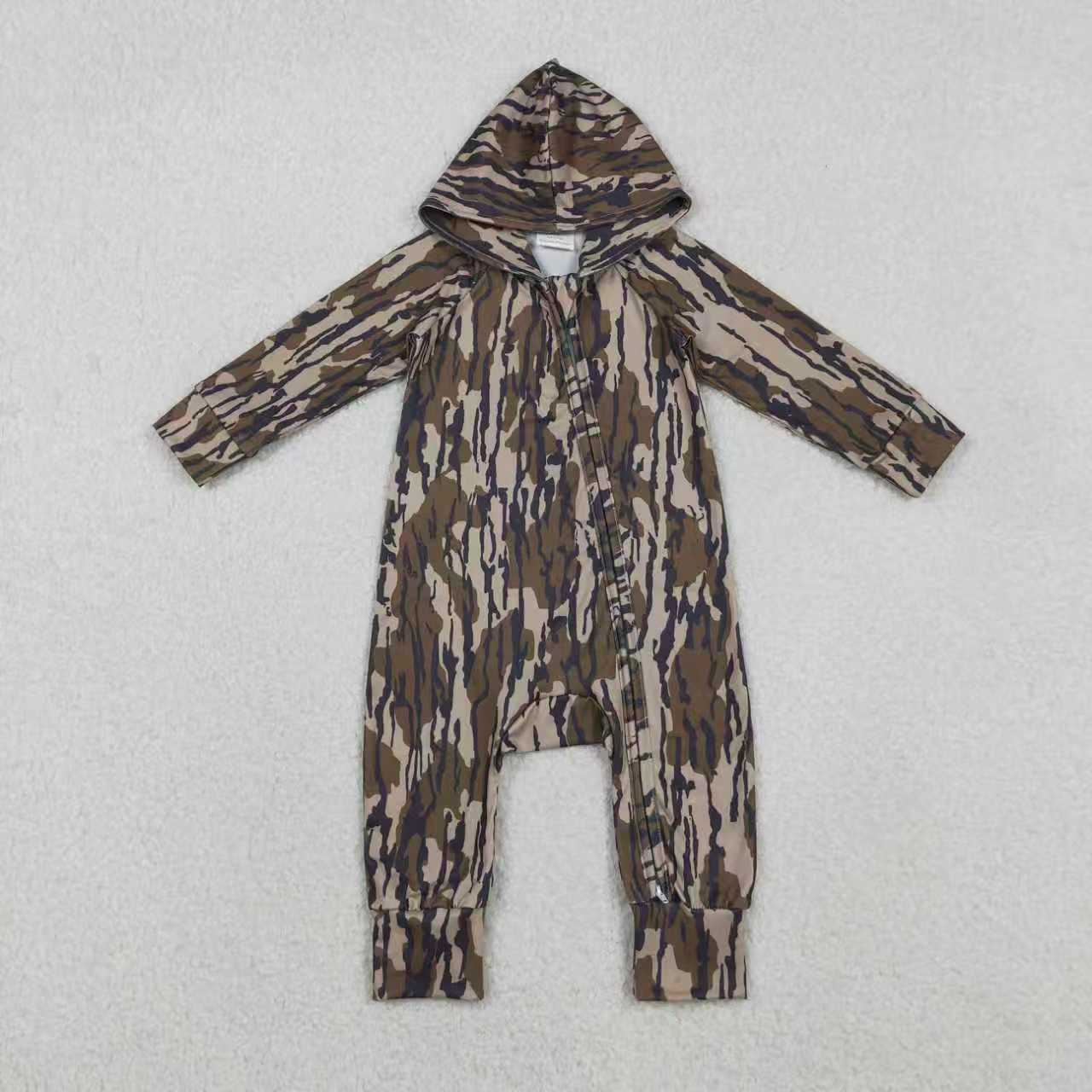 Toddle baby dark grey camo long sleeve hoodie romper