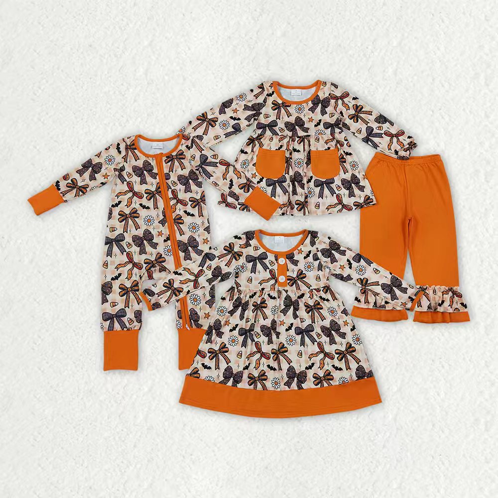 Long sleeve Halloween bow top matching pants girl wholesale factory price outfit