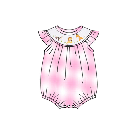 toddle zoo animal pink gingham romper deadline may 23th