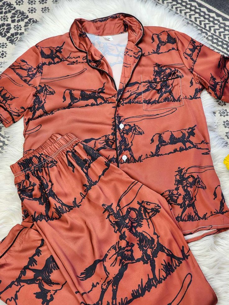 cowboy western rodeo boutique short sleeve button down pajama set