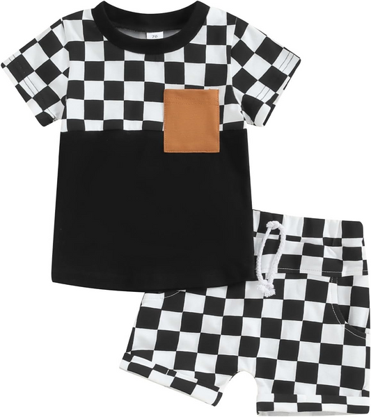 baby boy black checkered short set