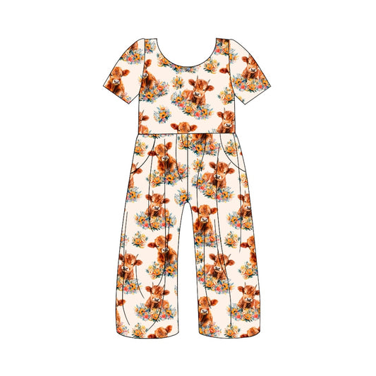 highland cow floral wide leg jumpsuit