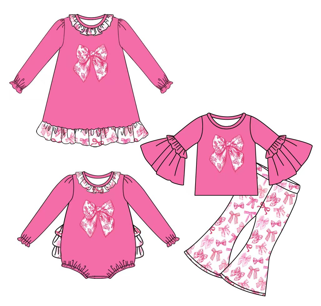 Toddle kids hot pink bow long sleeve outfit