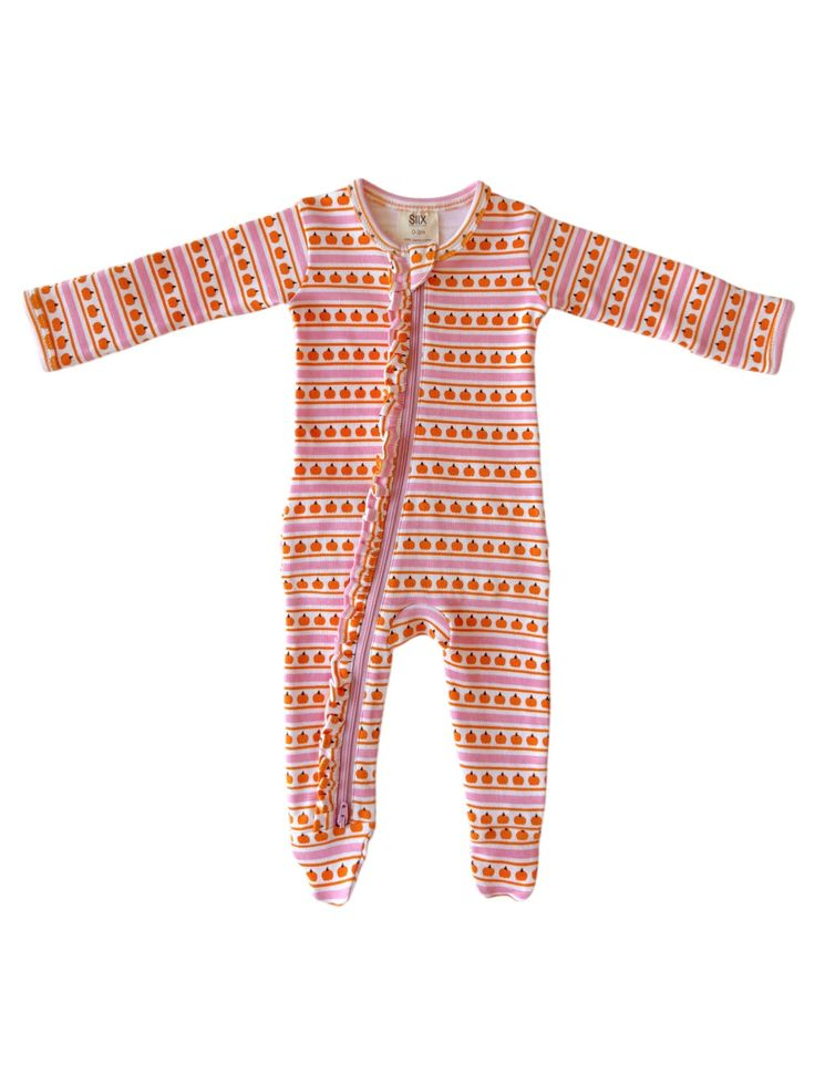 Fall pumpkins design kids long sleeve zip romper