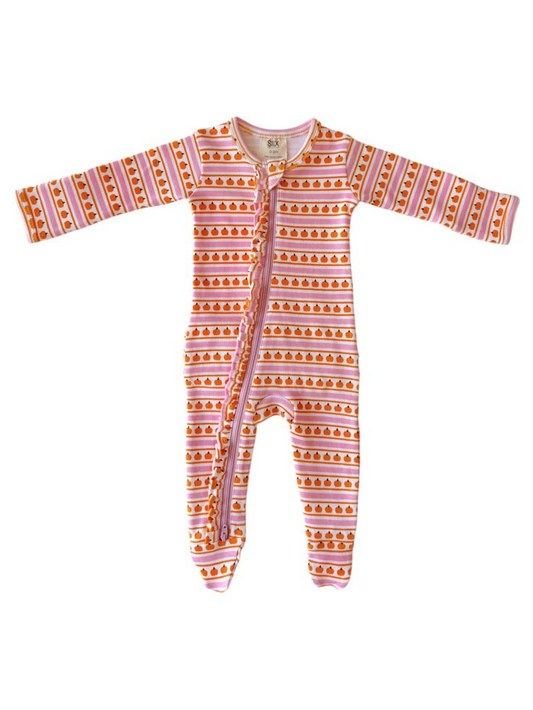 Fall pumpkins design kids long sleeve zip romper