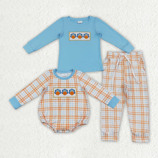 Embroidery turkey Thanksgiving long sleeve matching outfit