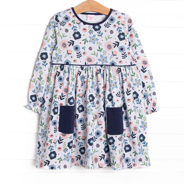 Toddle girls wholesale blue floral design dress