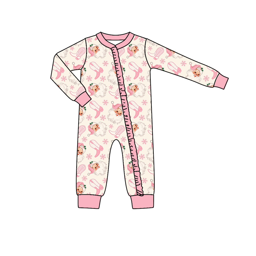 christmas santa claus western long sleeve zip romper