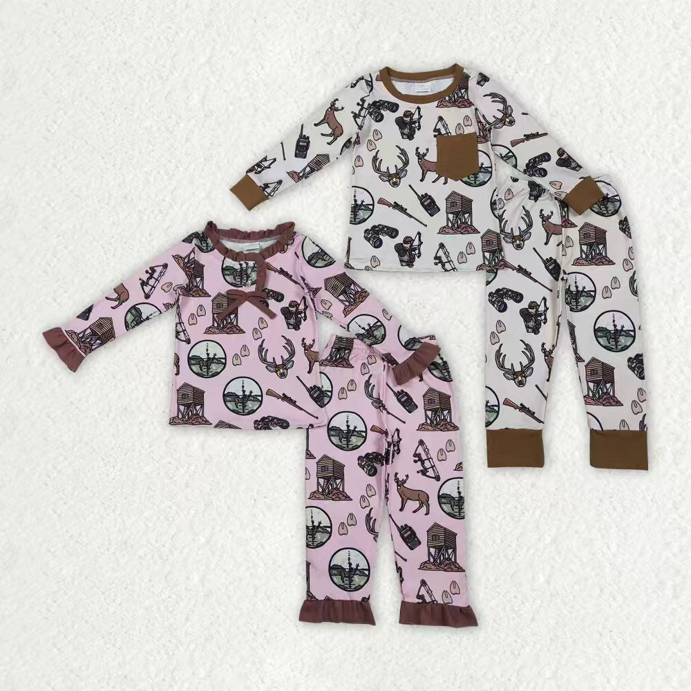 Deer duck hunting season design kids girls matching pajama set