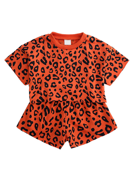 orange cheetah leopard 2pcs summer clothing set