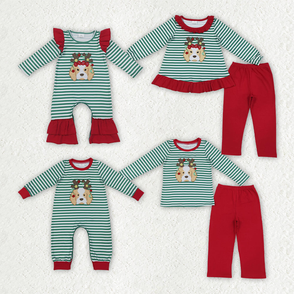 Girls long sleeve Christmas embroidery top matching pants fall outfit