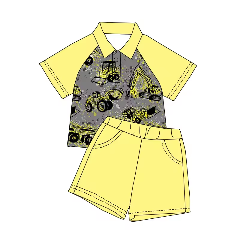 baby boy short sleeve construction polo shirt outfit