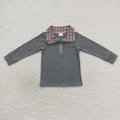 brother boy long sleeve gingham neck pullover