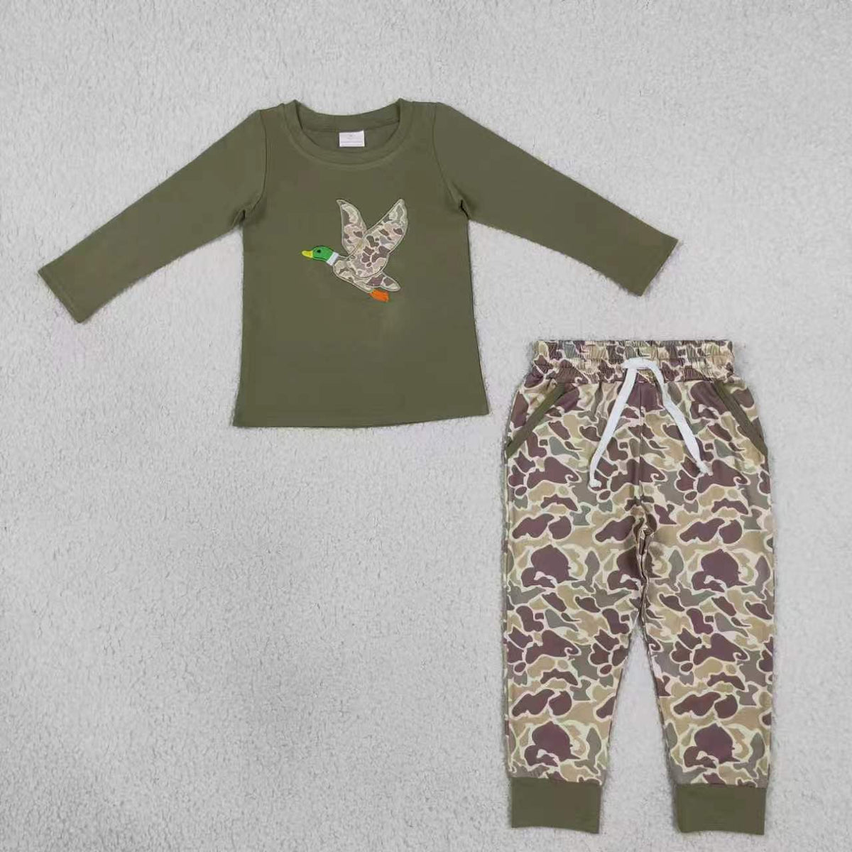 Dog duck print long sleeve top matching pants boy outfit