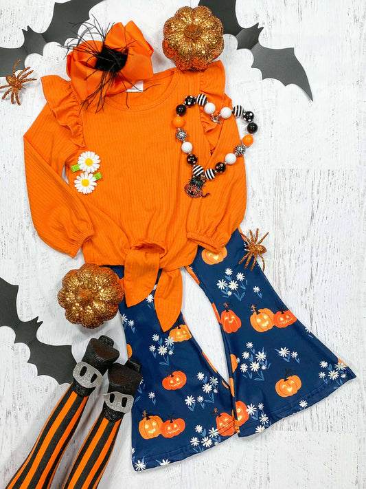 Wholesale Halloween pumpkin boutique clothes set