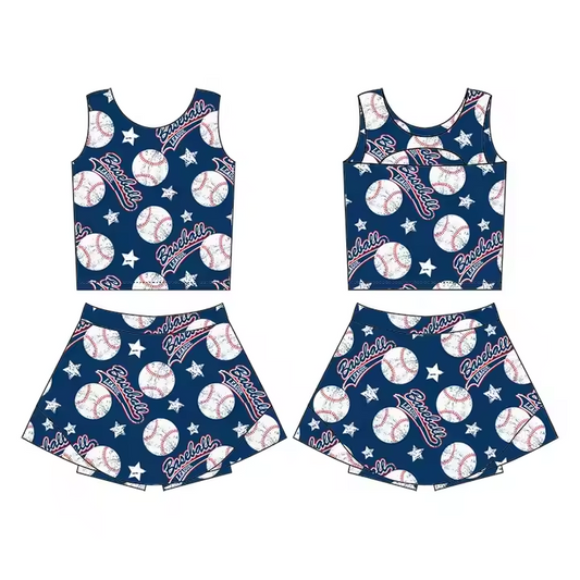 Baseball design kids summer skirt outfit
