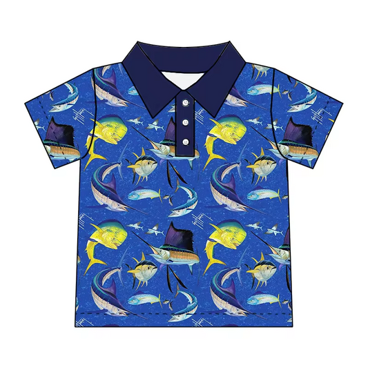 sea fish boy short sleeve polo shirt
