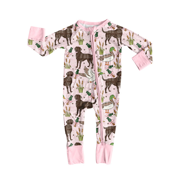 Toddle kids duck dog long sleeve bamboo zip romper