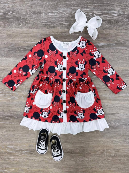 baby girls red cartoon long sleeve dress