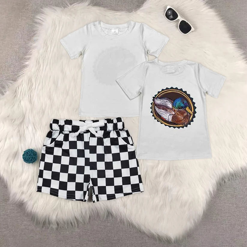 BT0964+SS0273 duck white short-sleeved top shorts sets