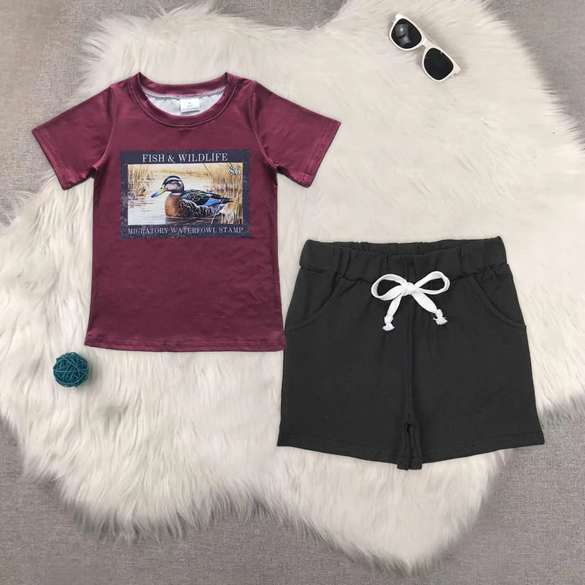 BT0342+SS0137 HOT SELL baby boys clothes short sleeve Camouflage shorts set
