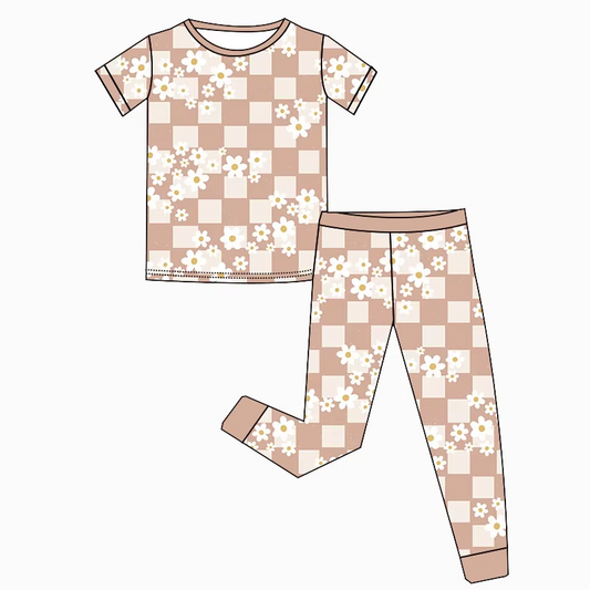 flower girls checkered baby short sleeve clothes