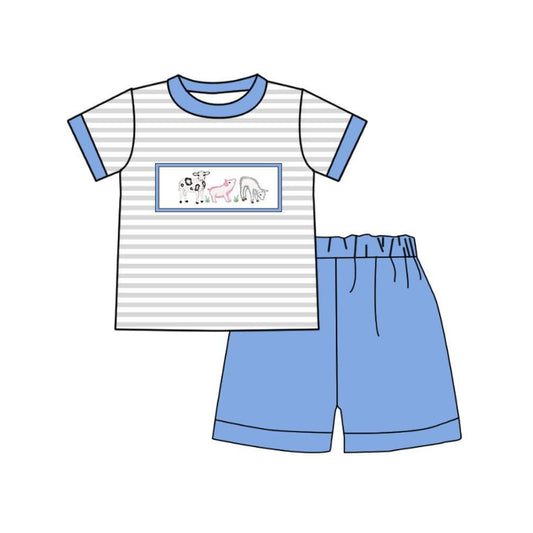 baby boy grey stripes farm animal outfit