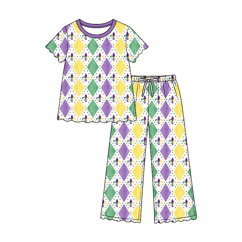 Toddle kids maridi gras design girl short sleeve clothes wholesale price