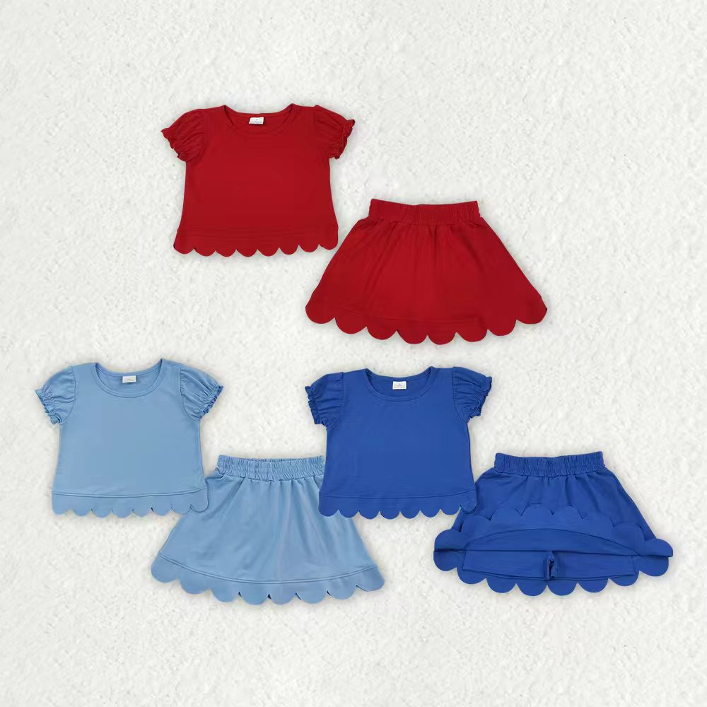 Blue scallop top matching skorts girl summer outfit