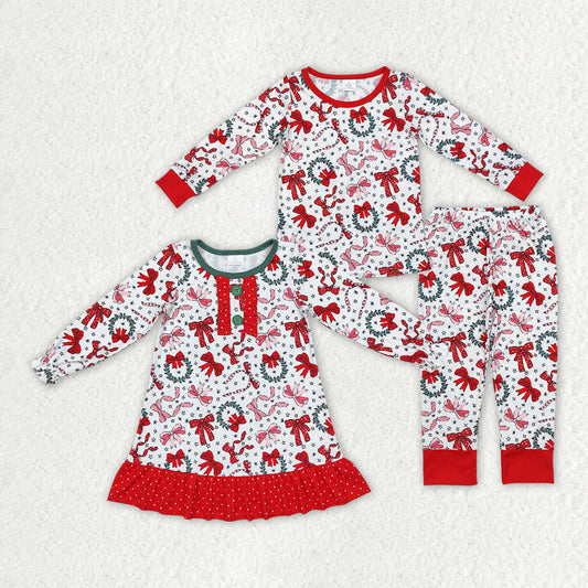 Best sister Christmas red bow long sleeve matching outfit