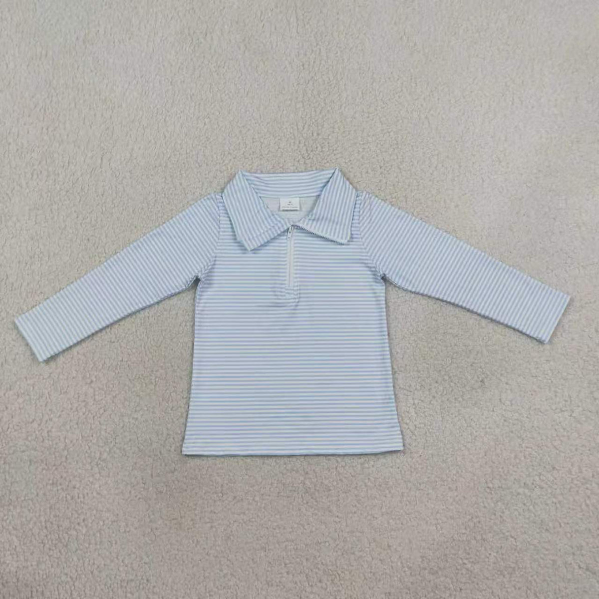 Green stripes kids boy long sleeve zip pullover top