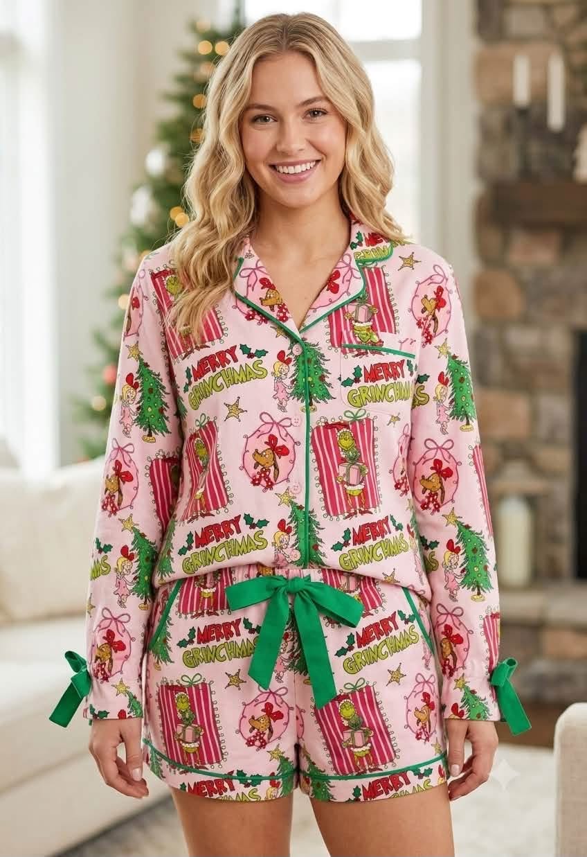 Adult women Christmas design short sleeve milk silk pajama set
