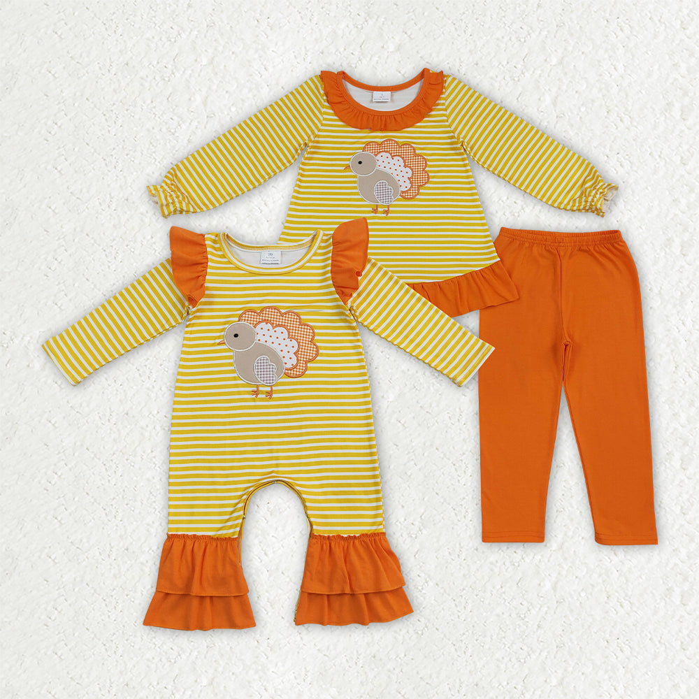 Embroidery turkey Thanksgiving long sleeve matching outfit