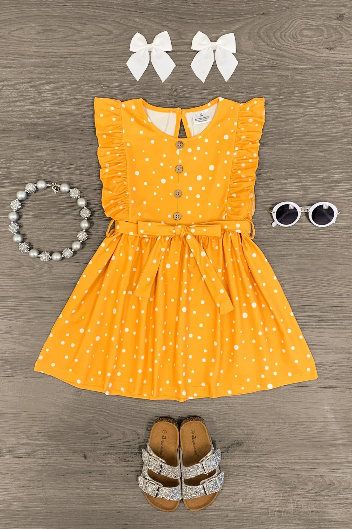 girls yellow polka dots summer dress