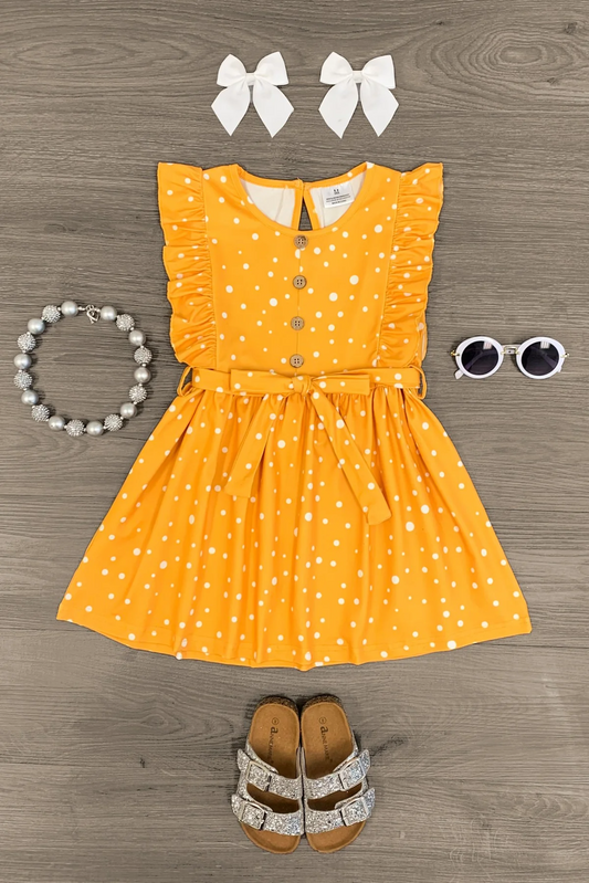 girls yellow polka dots summer dress