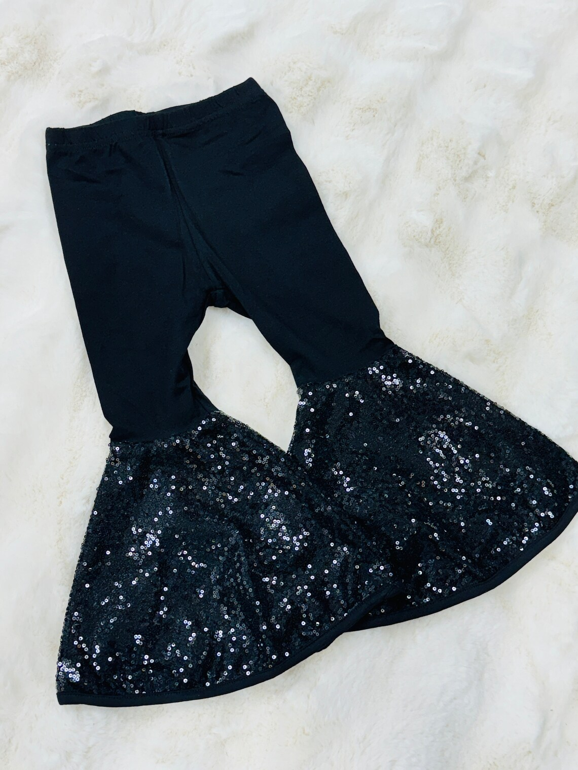 toddle baby girls black sequins ruffle bell bottom