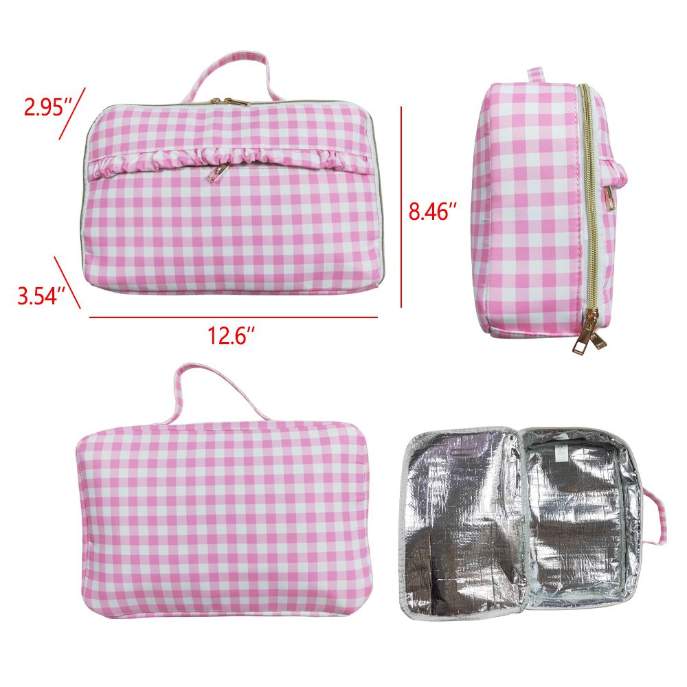 wholesale girls pink checkered backpack matching lunch box