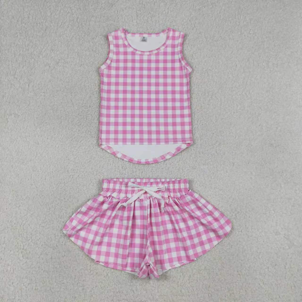 Yellow plaid top matching shorts girl summer yoga outfit preorder