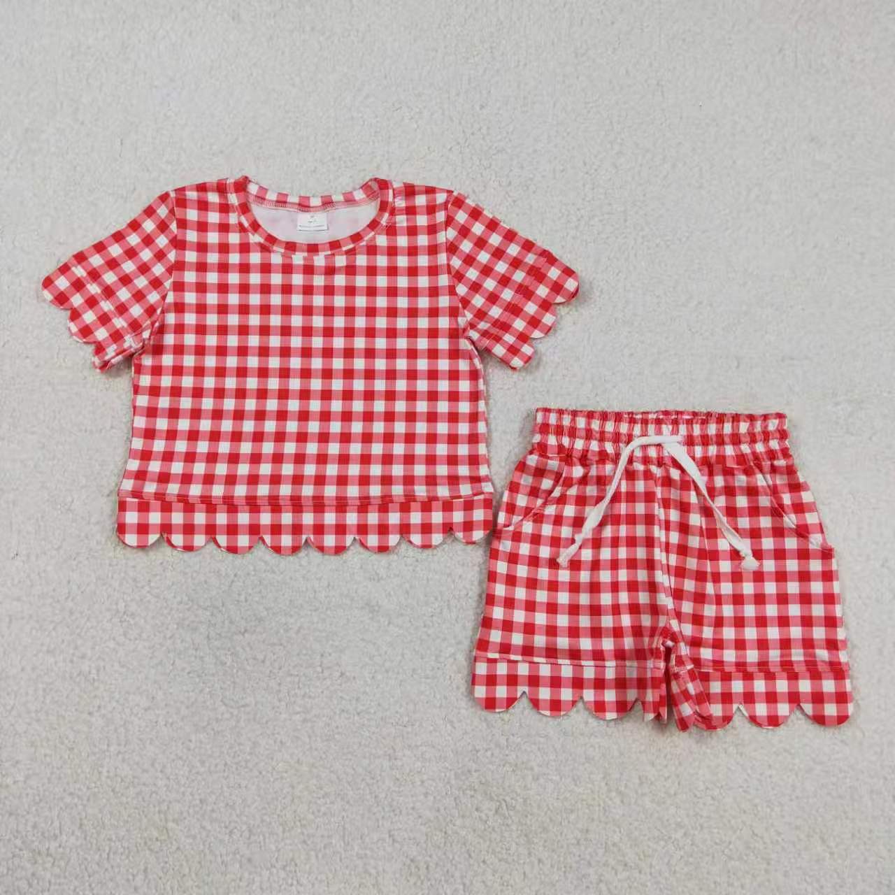 Plaid design toddle baby girls summer outfit